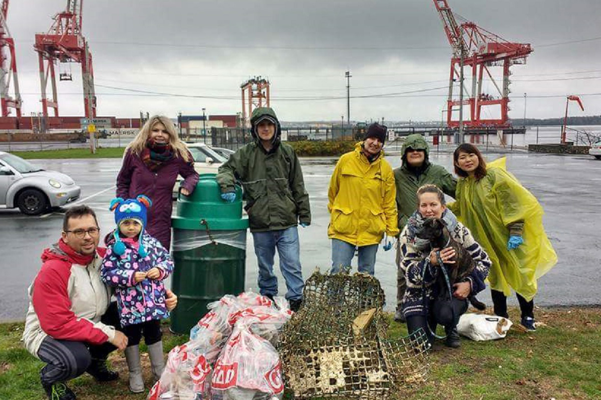 Shoreline Cleanup at Point Pleasant park. Stephanie and her dog.