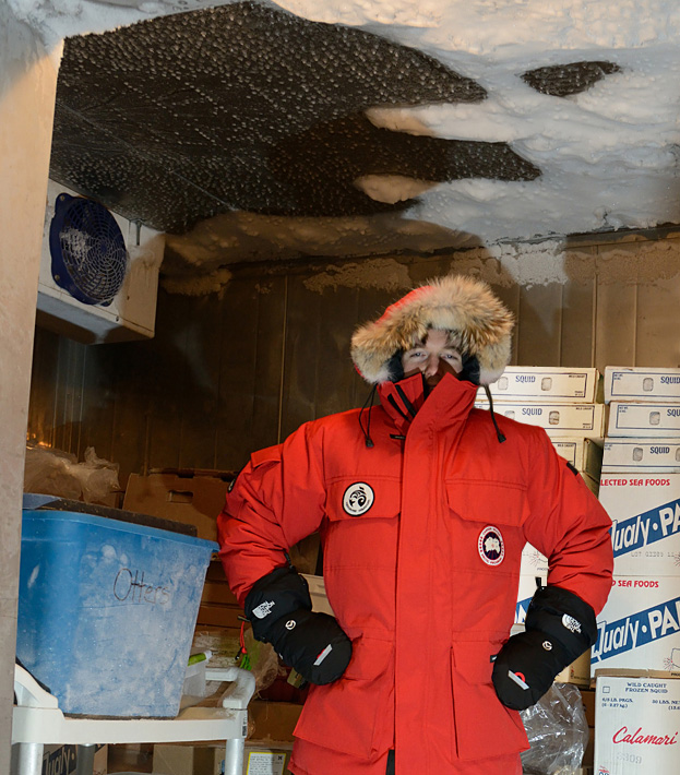 This is me pre-trip, modeling my Canada Goose parka (in a freezer at the Vancouver Aquarium).