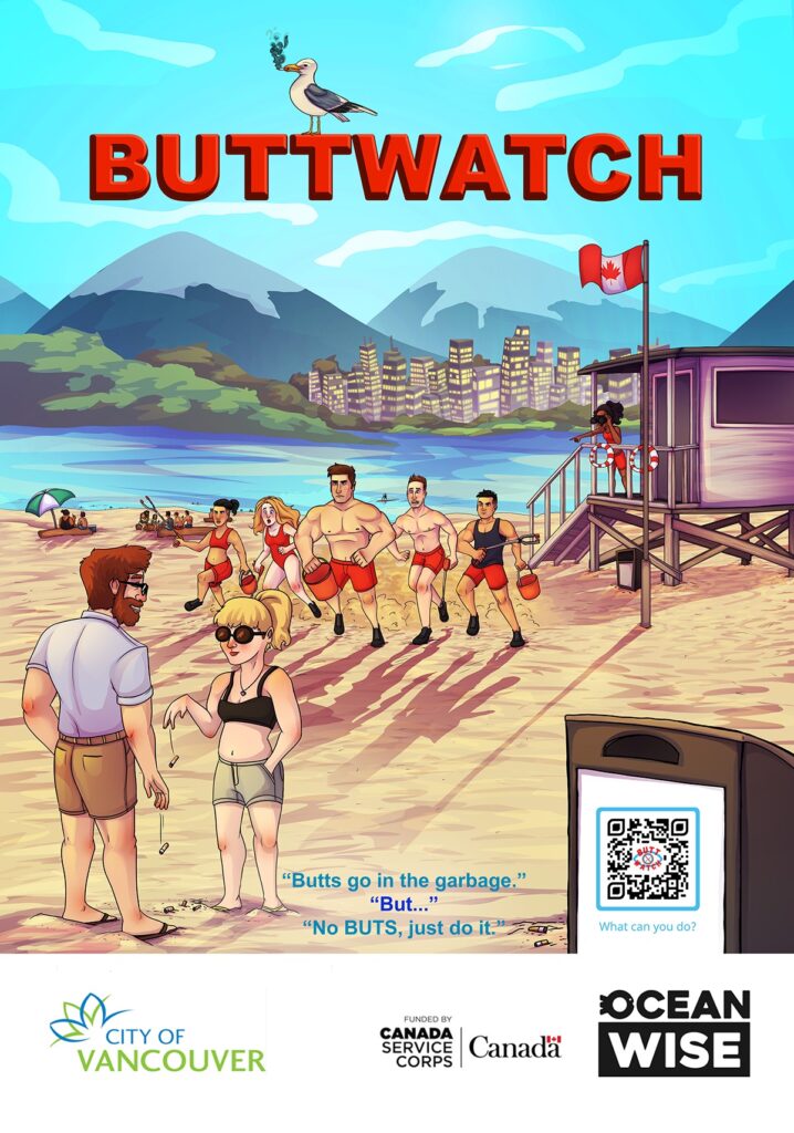Buttwatch the poster, combatting cigarette butt litter by yasmin schepens Ocean Bridge